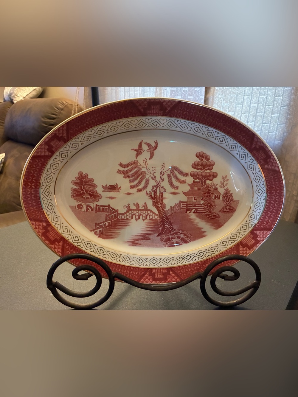 vintage Nikko Ironstone oval platter in the "Pink Red Willow" pattern